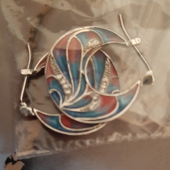 Sterling Silver and blue pink enamel painted boho earrings new - Picture 5 of 5